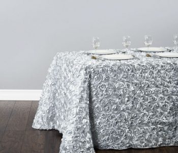 Rectangular Rosette Satin Tablecloth Silver