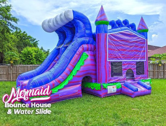 mermaid bounce house with slide for pool