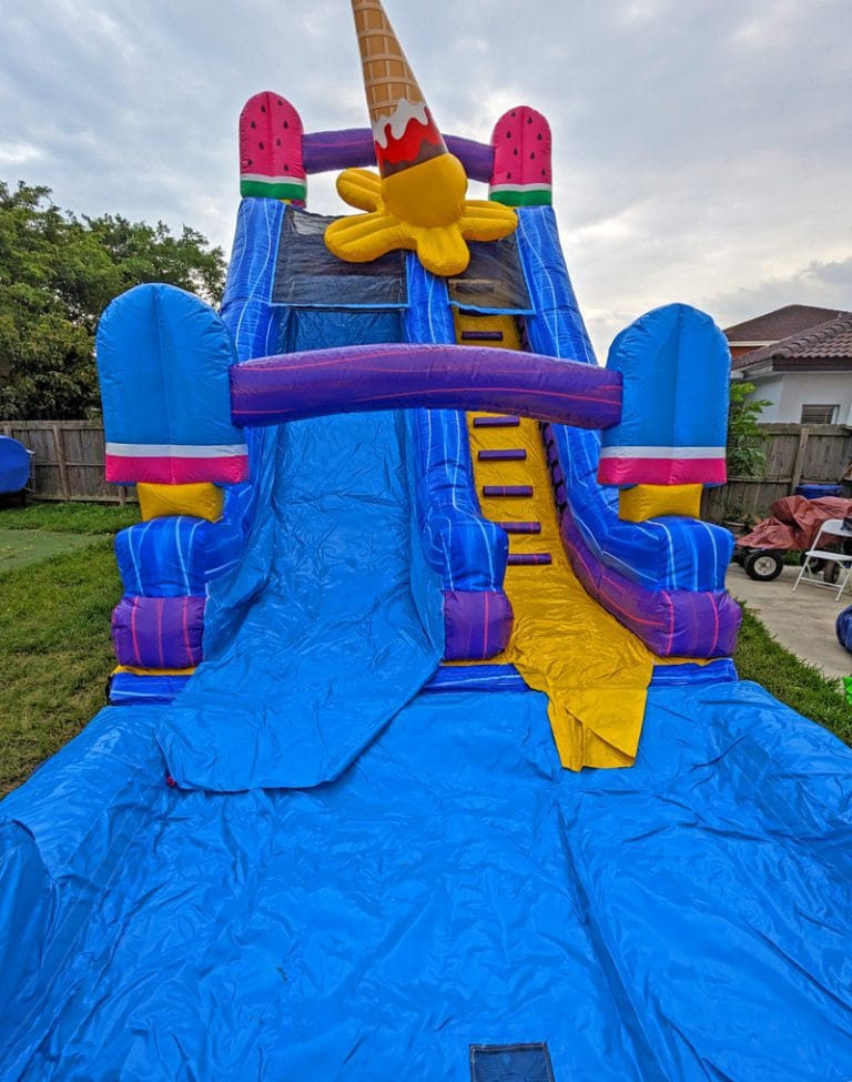 Ice Cream Waterslide set up in a backyard