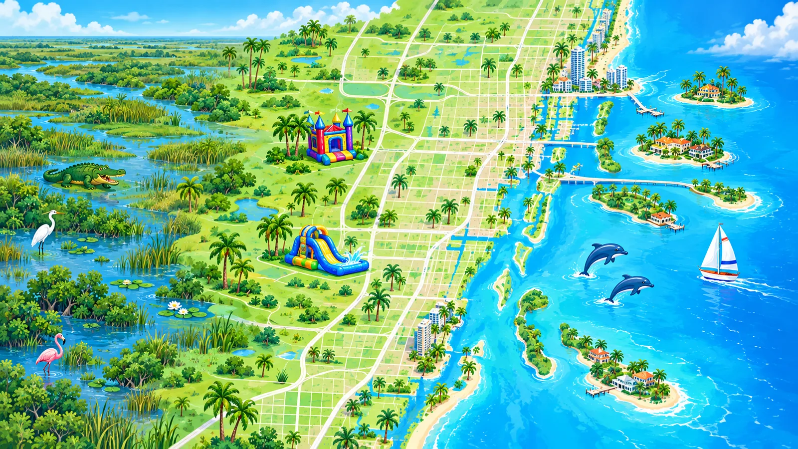 Illustrated map of the Miami-Dade and Broward area